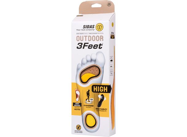 SIDAS 3FEET OUTDOOR HIGH Gul S Formade iläggssulor högt fotvalv 