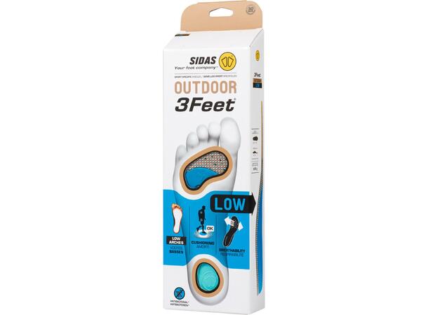 SIDAS 3FEET OUTDOOR LOW Blå XL Formade iläggssulor lågt fotvalv 