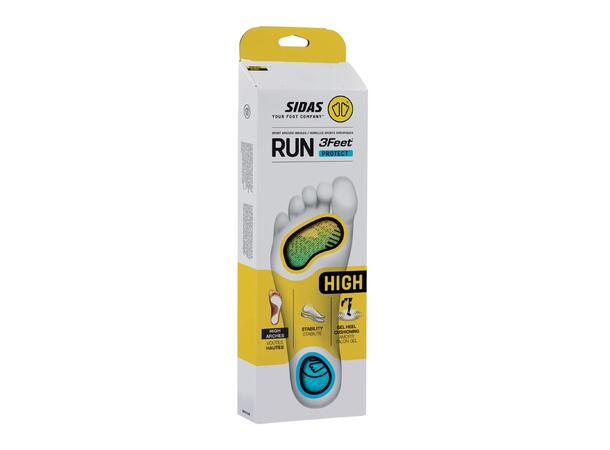 SIDAS 3FEET RUN PROTECT HIGH Gul S Formade iläggssulor högt fotvalv 