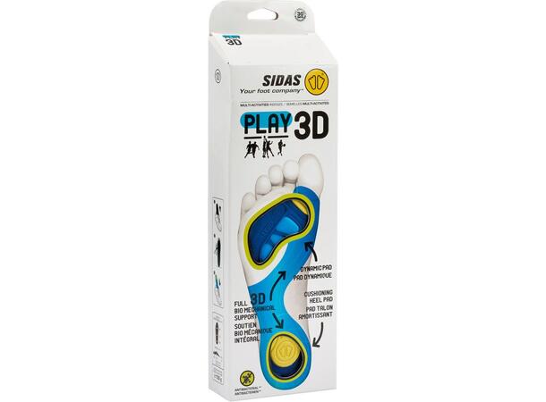 SIDAS 3D PLAY Blå/Gul S Formade iläggssulor inomhussport 